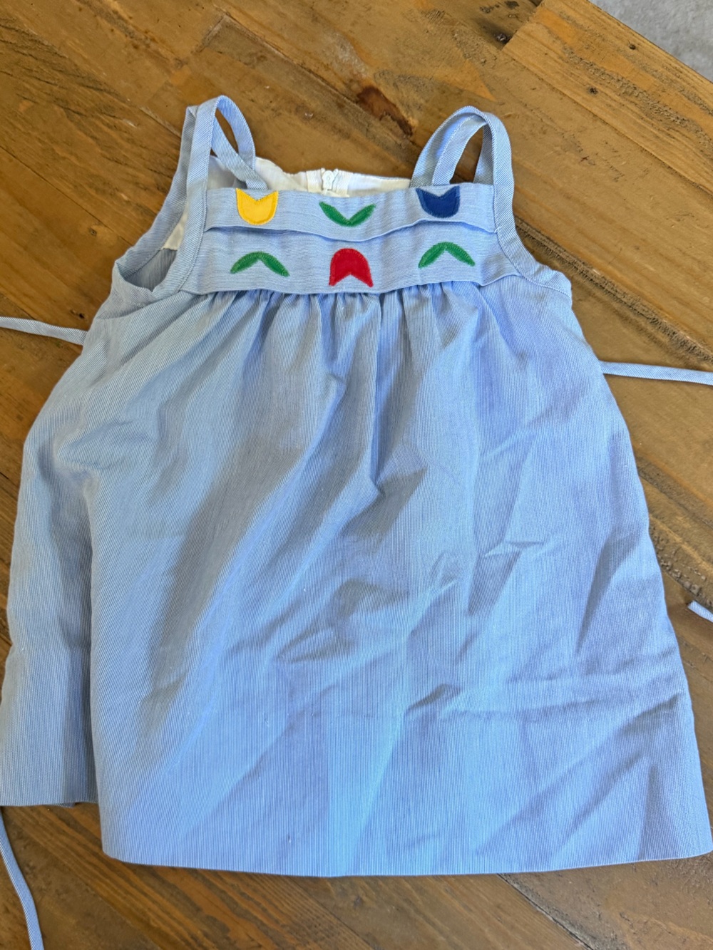 Florence Eiseman Light Blue Toddler Sundress with Colorful Embroidery